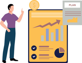 The boy is looking at a business report.