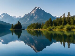 Mountain lake with reflection of mountains in the water generated by ai