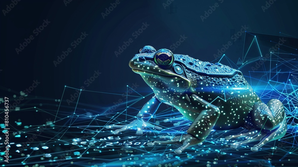 Wall mural big data visualization. a digital frog in flow information. information aesthetic design. generative