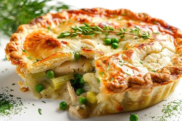 Chicken and Leek Pie, isolated on white