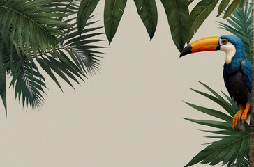 Plain background with tropical leaf frame. generative ai