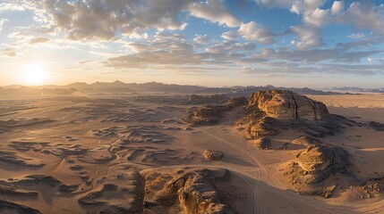 panoramic view of rocky mountains at golden hour in al ula desert saudi arabia
