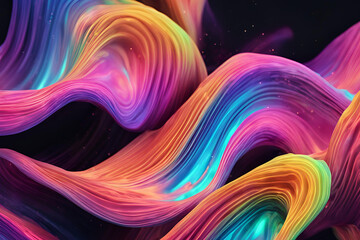 abstract 3d render holographic iridescent neon curved wave in motion background. gradient design element for banners, black background, wallpaper, highly detailed