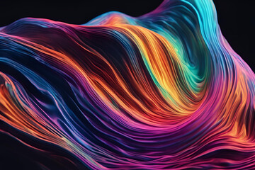 abstract 3d render holographic iridescent neon curved wave in motion background. gradient design element for banners, black background, wallpaper, highly detailed