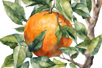 water color giant orange in a tree