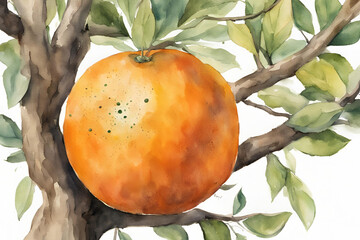 water color giant orange in a tree