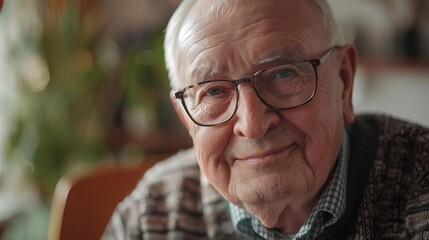 smiling senior man portrait in nursing home elderly care concept photography