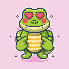 kawaii crocodile character mascot with love sign hand gesture isolated cartoon