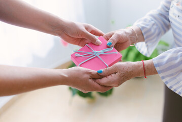 Mother and Daughter Exchanging Gift Box on Mother's Day