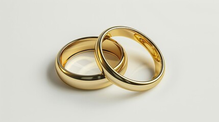 two golden wedding rings cut out on white background 3d illustration