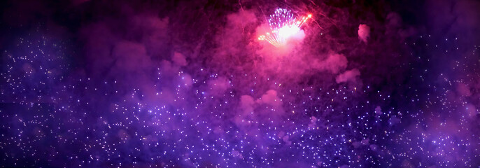 Banner Purple Firework celebrate anniversary happy new year 2024, 4th of july holiday festival....