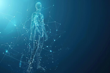 digital human body, anatomy blue background, man 3d