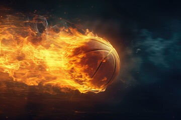 Basketball on Fire, Hot Shot Slam Dunk Backdrop, Fireball Photo Concept Wallpaper, Game Ball, Sports Stadium Event Background