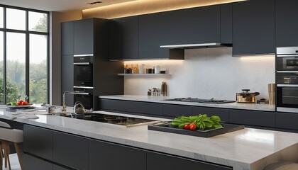 A Culinary Haven: A Modern Kitchen with Induction Hob and Utensils 