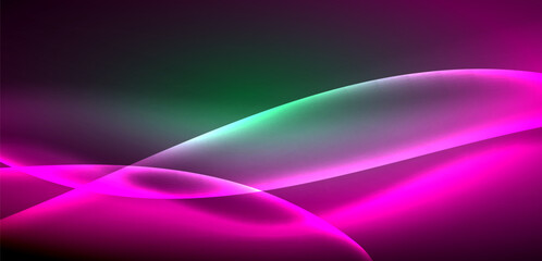 Dynamic waves in ethereal glow of neon lights. Concept merges fluidity of motion with vibrant allure of neon, crafting entrancing backdrop that embodies both vitality and futuristic sophistication