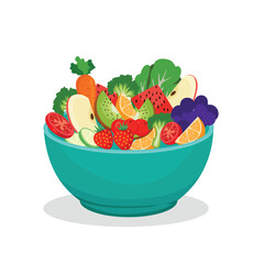 Fresh fruits and vegetables in bowl for healthy salad