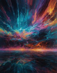 Vivid colorful abstract vibrant surreal multi-colored sunset watercolor style textured background wallpaper