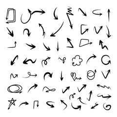 hand drawn arrow set. Doodle illustration.