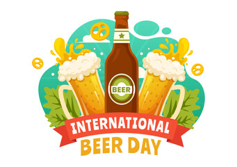 International Beer Day Vector Illustration on 5 August with Cheers Beers Celebration and Brewing in Flat Cartoon Background Design