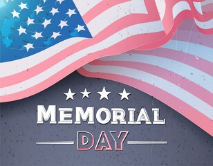 Premium Banner for Memorial Day with American Flag, Black Stone Background and Copy-Space.
