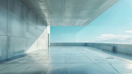 A large, empty room with a clear glass ceiling and a view of the sky