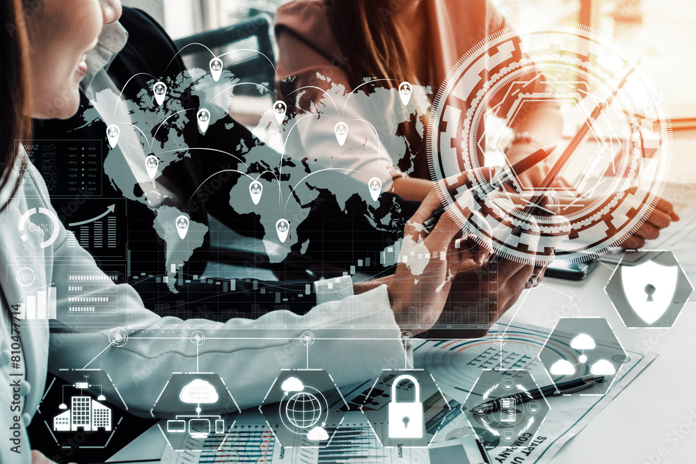 Poster cyber security and digital data protection concept. icon interface showing secure firewall technolog