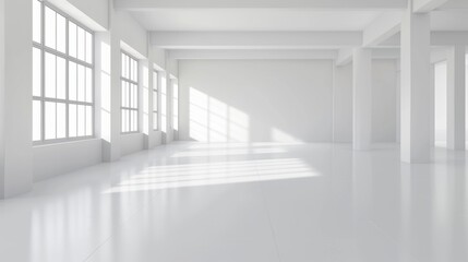 Obraz premium White empty room with white walls and light parquet floors, vector illustration.