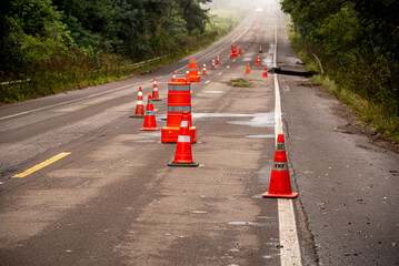 Road closure and signposts.