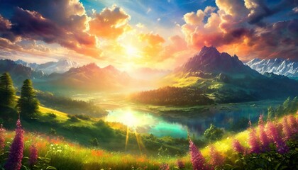 夏の香りを視覚化、幻想的な日光、怪しげ、美しい光りが辺りを照らす、美しい風景 Generated by AI