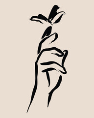 vector sketch illustration of a butterfly perched on a hand