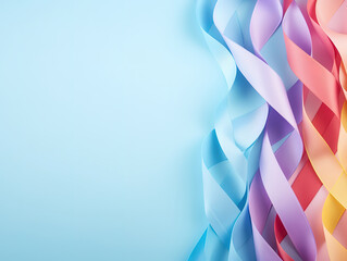 World cancer day, colorful ribbons cancer awareness on light blue background
