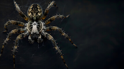 closeup of spider on the blurred dark background