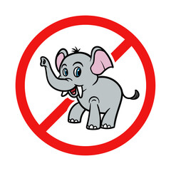 No Elephant Sign on White Background