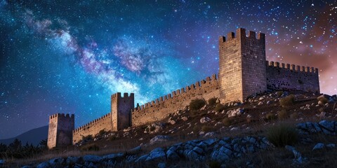 Fototapeta premium The ancient city walls stood as silent sentinels against the backdrop of a starry night sky