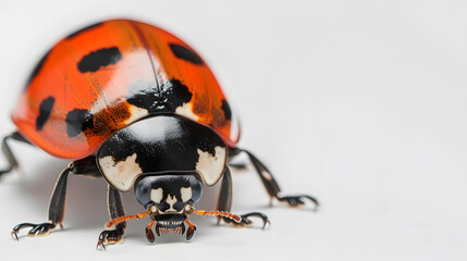 closeup view of ladybug on white background