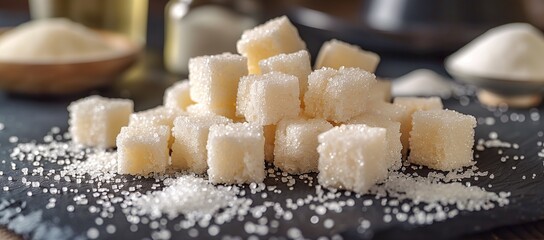 Homemade Sugar Cubes on Wooden Table