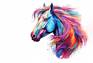 Colorful horse head on white background. Wildlife Animals. Illustration, Generative AI.