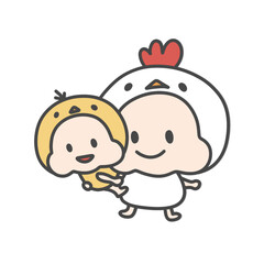にわとりとひよこの親子（PNG）