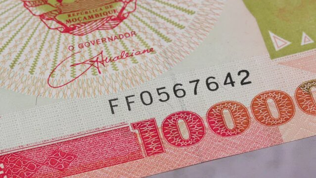 100000 Mozambican metical national currency legal tender bill close up 4