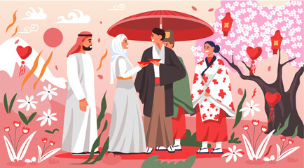 Multicultural Wedding Celebration Illustration vector