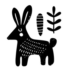 Folk Art Rabbit and Plant Design