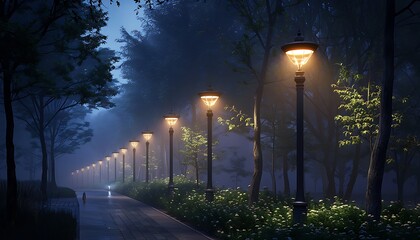 Illuminate the night with the soft glow of solar-powered street lights