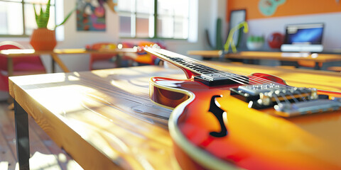  Austin Energy: A fun and eclectic desk in a bright, open-concept workspace, reflecting Austin's unique vibe and music scene