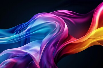A swirling rainbow wave, abstract and fluid, with vibrant colors blending seamlessly against a black background Include a dedicated space for text in the center