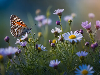 Butterfly on Lavender Flowers field in the garden.