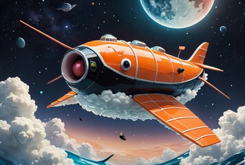 Obraz premium fantasy spaceship in a form of Sushi japan food, flying through the space