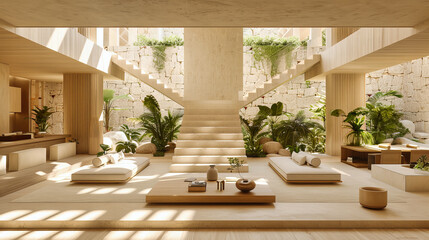 Modern Home with Green Plants and Stylish Furniture, Featuring Natural Light and Elegant Architecture