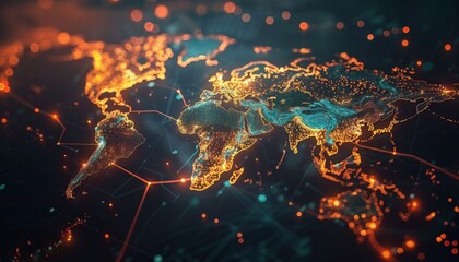 A world map formed from glowing digital lines, representing the interconnectedness of the global internet business network