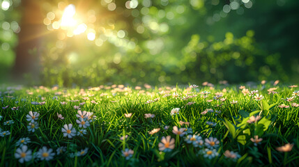grass and flowers,
Spring grass summer background beautiful blurred