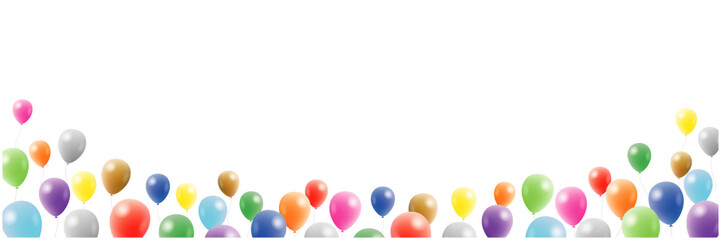 風船が飛ぶカラフルでかわいいフレーム背景 © Studio Trinity